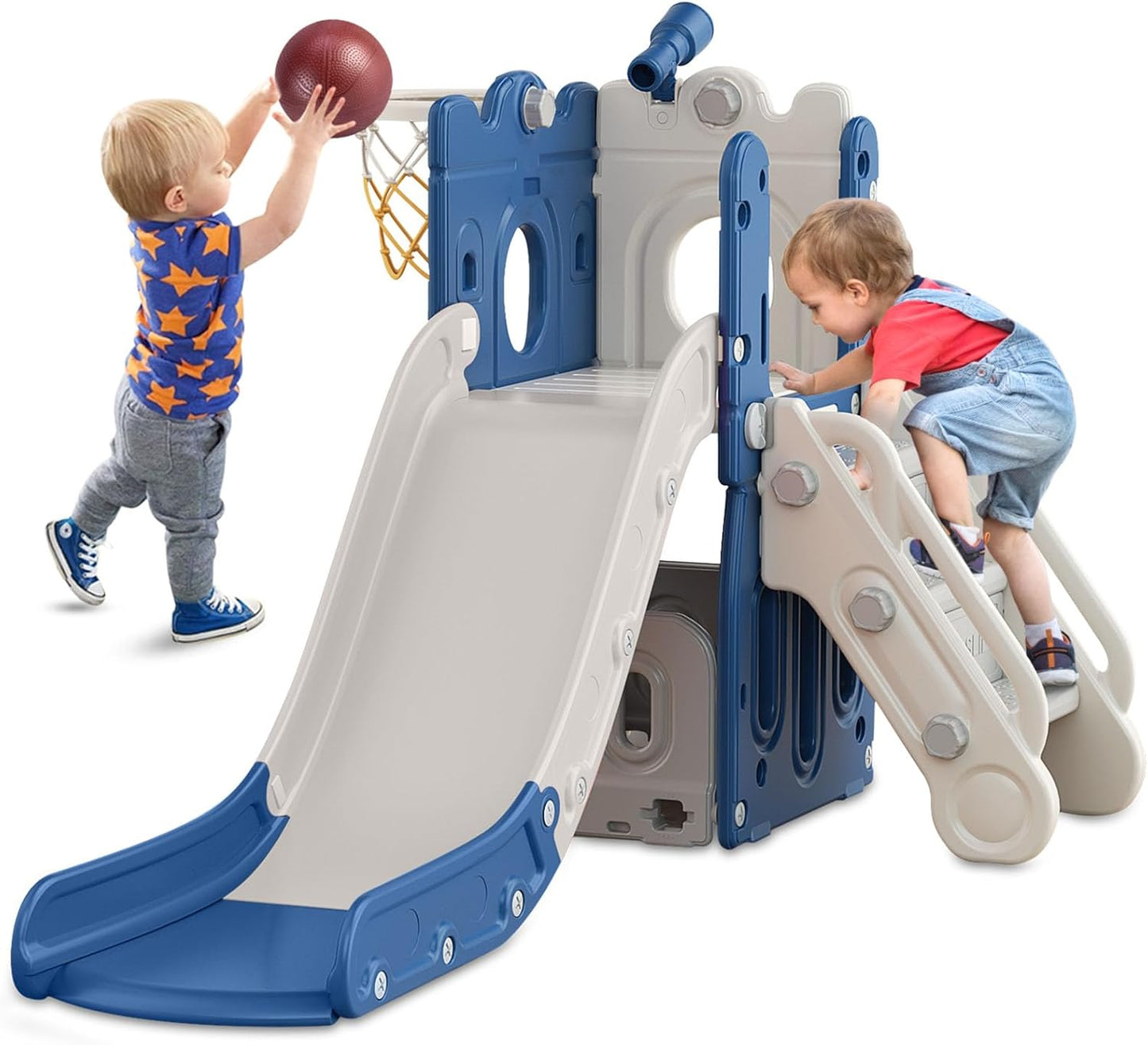7 in 1 Toddler Slide with Basketball Hoop and Ring Toss Fun