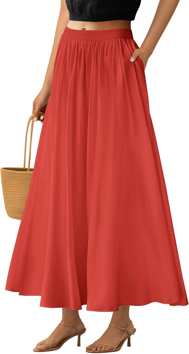 PRETTYGARDEN Women's Maxi Skirts: Trendy Ruffle High Waisted