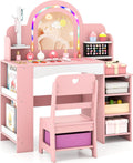 Costzon Kids Vanity Set with Lighted Mirror and Storage Space