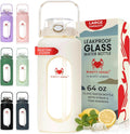 64 oz Glass Water Bottle White - Leakproof Borosilicate Bottle