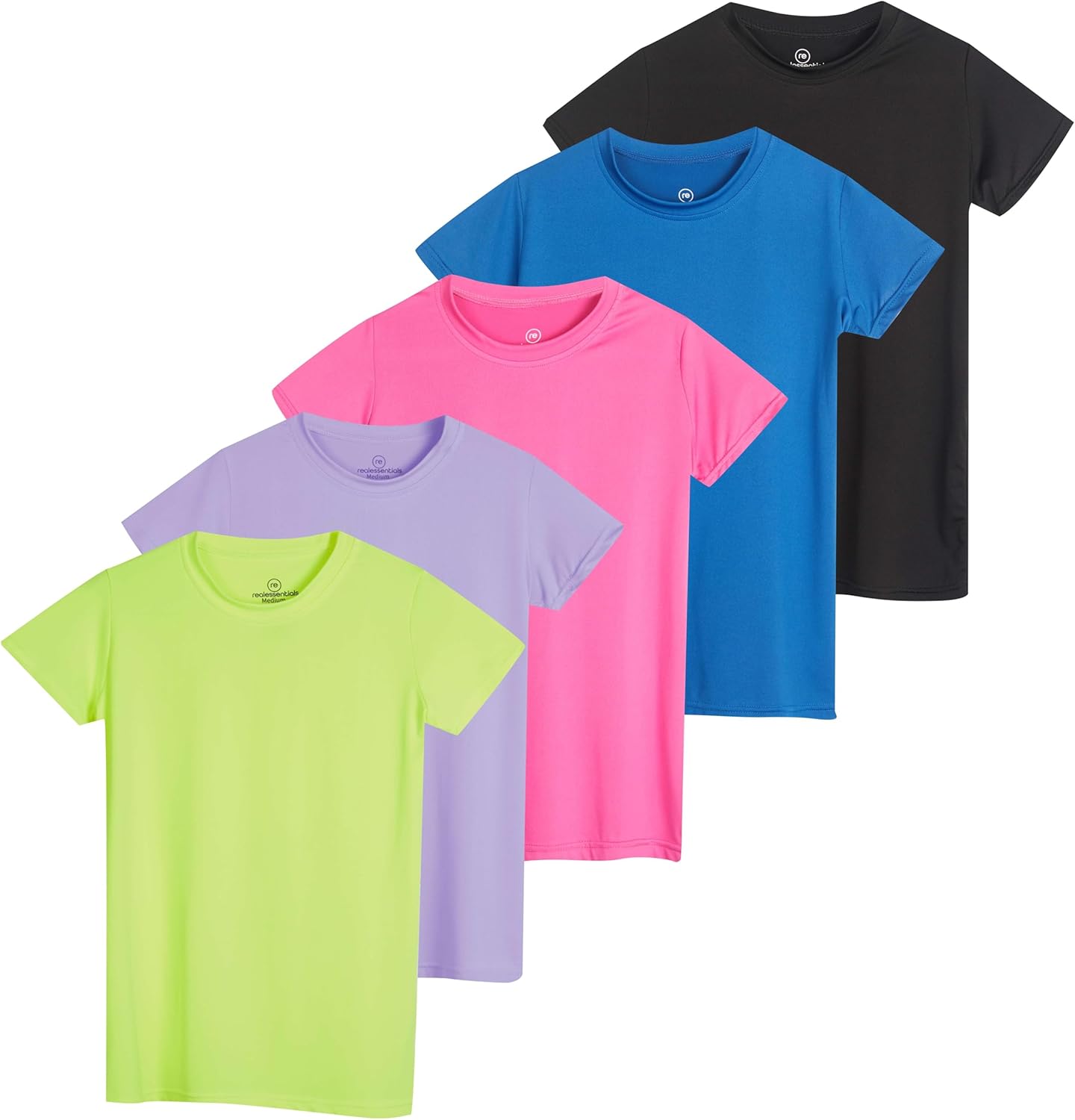 Real Essentials Girls Short Sleeve Dry-Fit T-Shirt 5 Pack