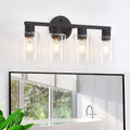 4 Light Bathroom Vanity Light Matte Black with Clear Glass Shades