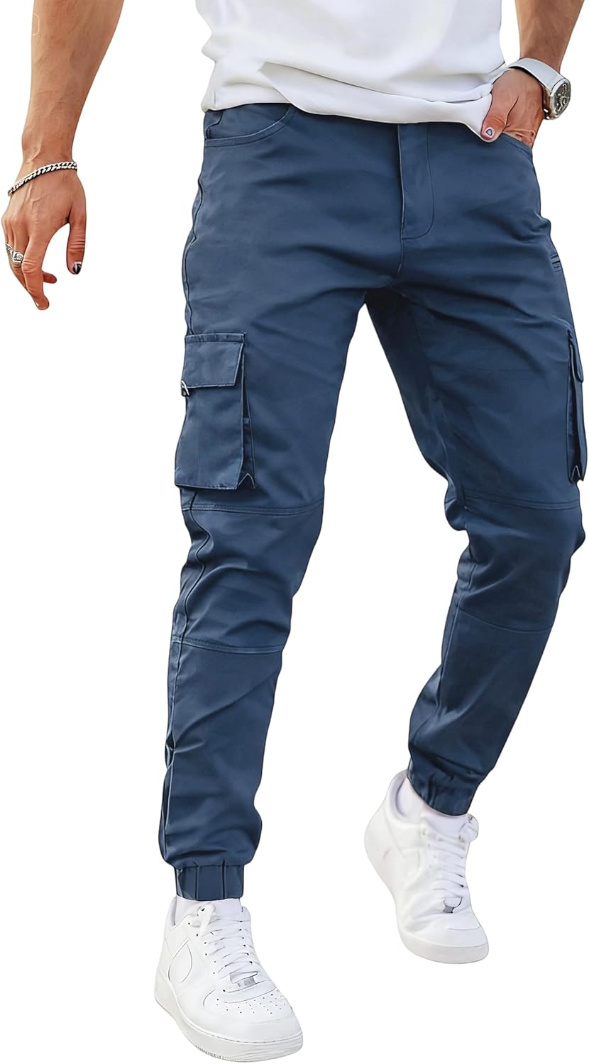 GINGTTO Mens Cargo Jogger Pants with Zipper Pockets for Comfort