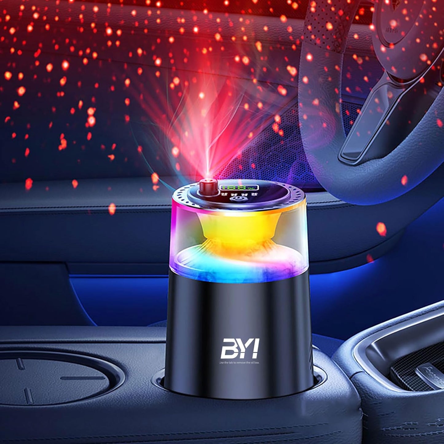 Smart Car Air Freshener with RGB Light & Galaxy Mist Diffuser