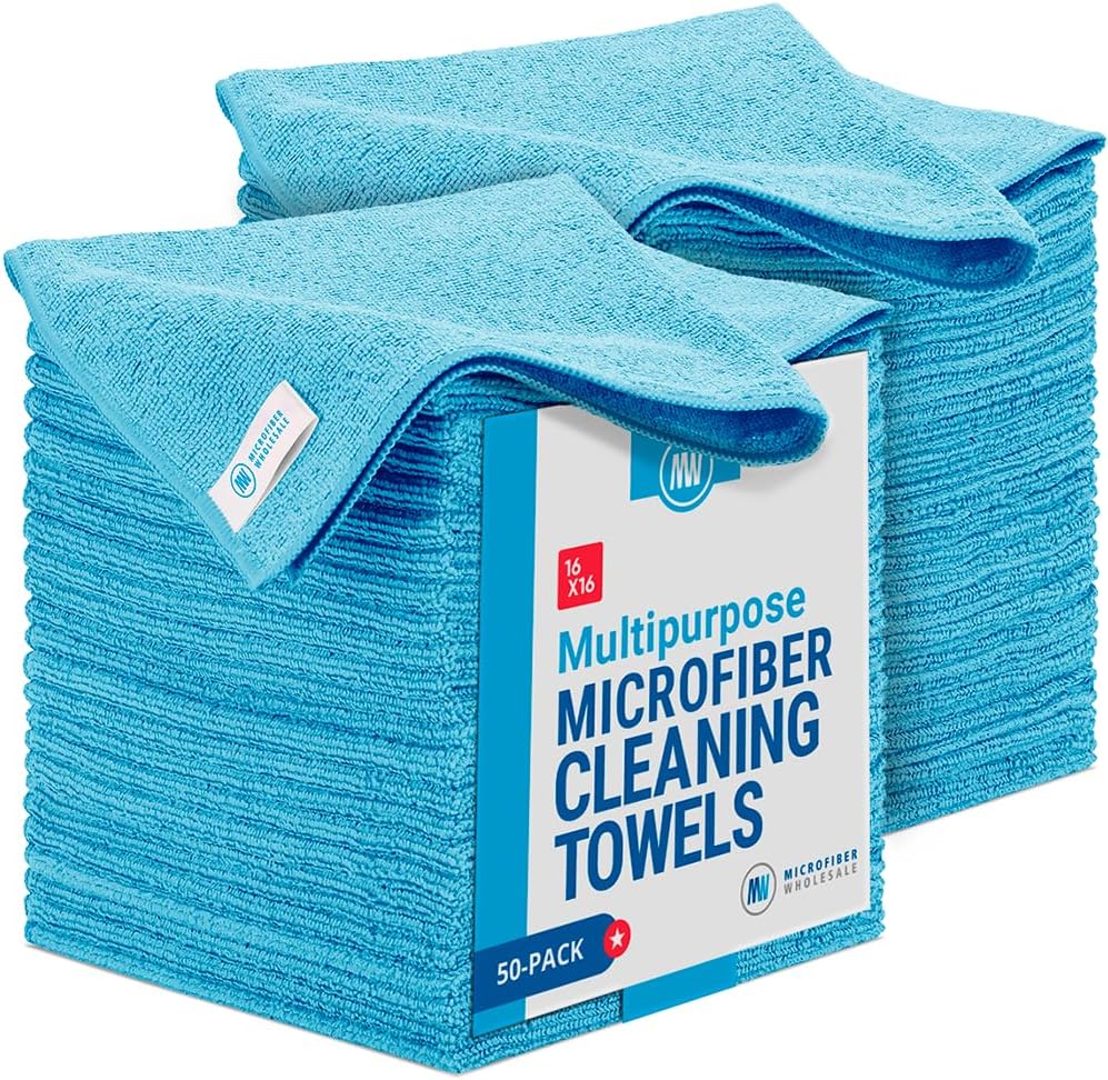 50 Pack 16 x 16 Microfiber Towels - Reusable Cleaning Cloths