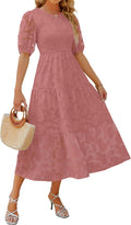 Elegant ZESICA Summer Maxi Dress with Short Puff Sleeves Floral Design