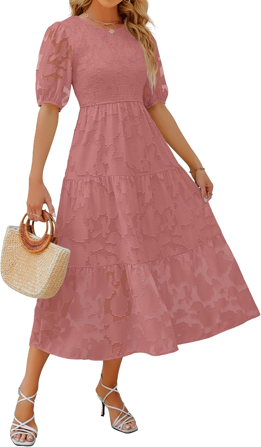 ZESICA Women's Summer Short Puff Sleeve Floral Maxi Dress