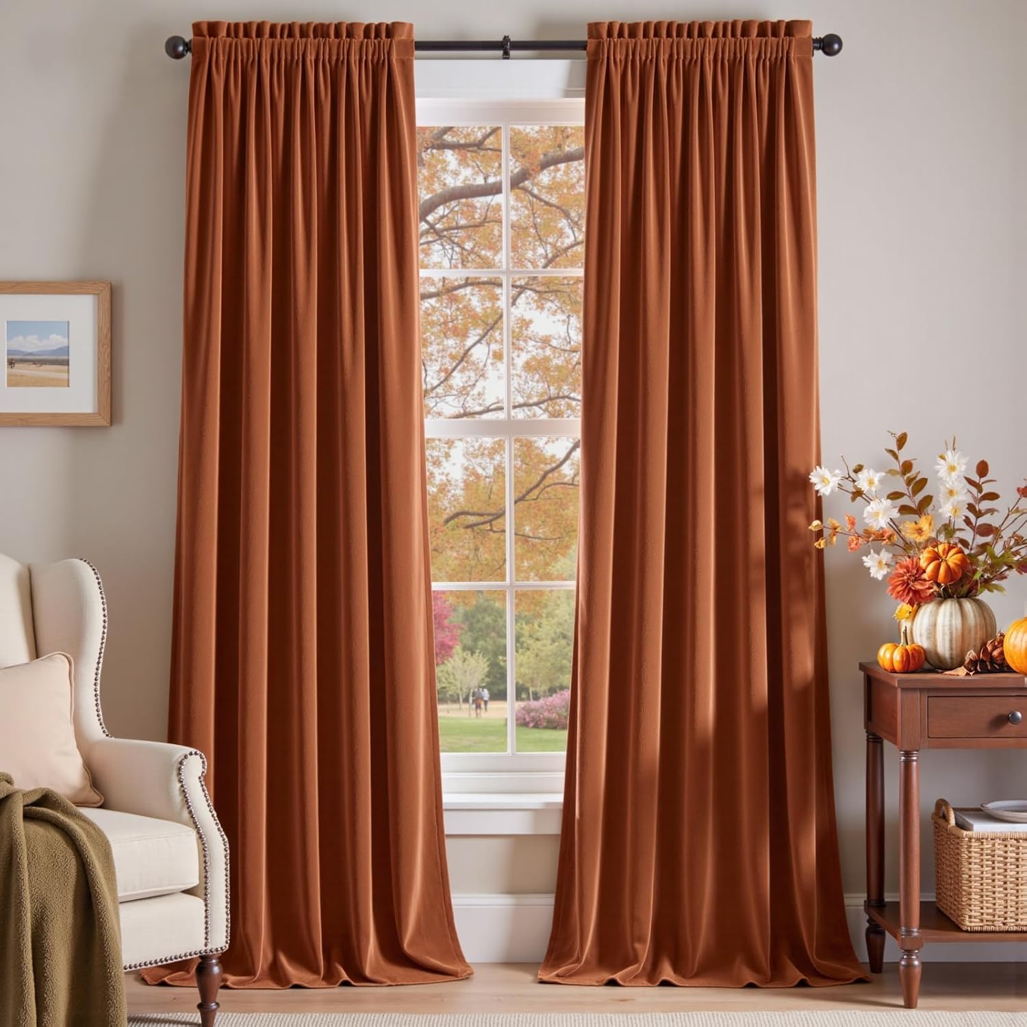 Lazzzy Burnt Orange Velvet Curtains for Luxury Room Darkening