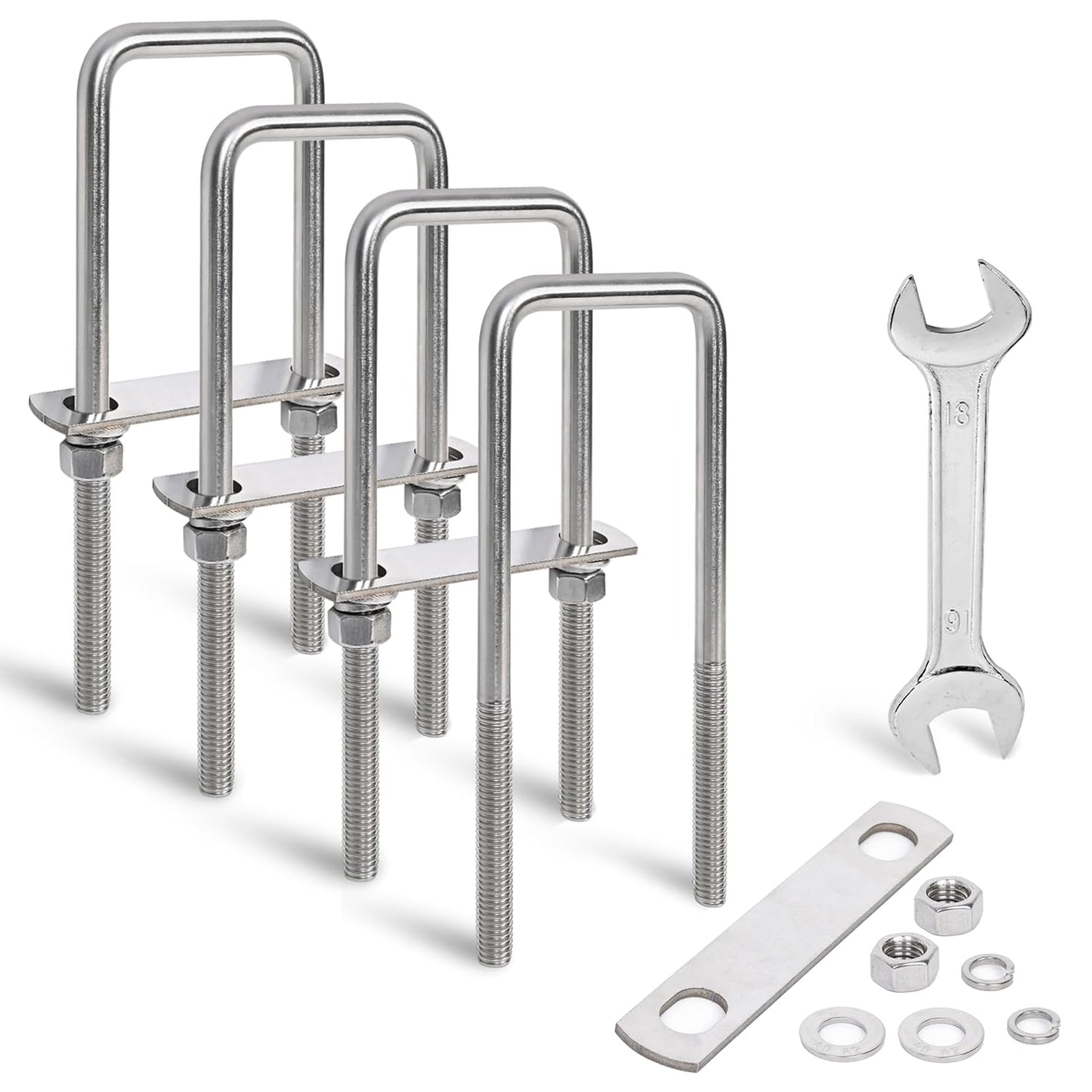 4 Sets Heavy Duty Square U Bolts for 3 inch Wide Applications