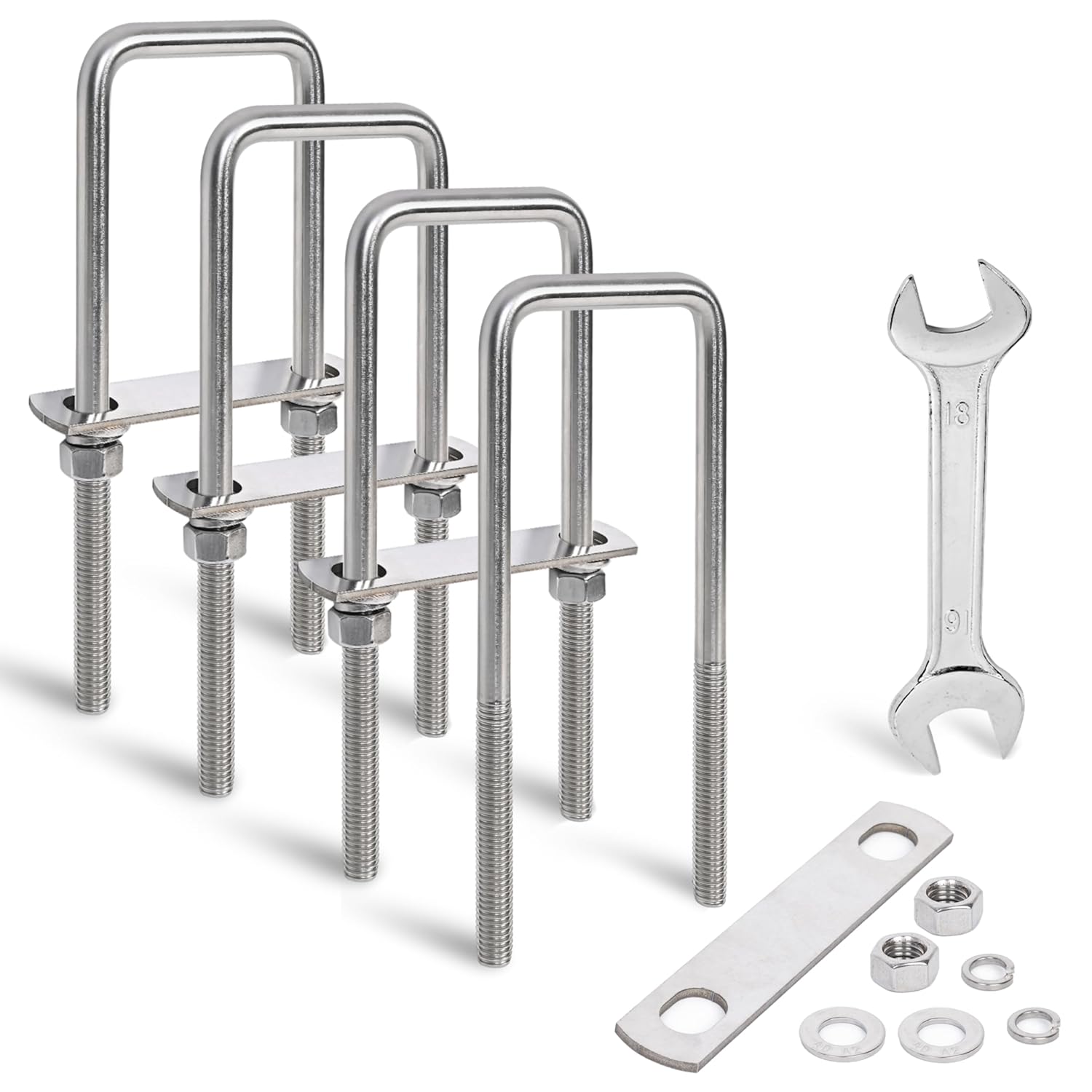 4 Sets Heavy Duty Square U Bolts for 3 inch Wide Applications