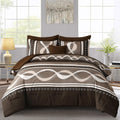 Brown Comforter Set Queen Size - 8 Piece Patchwork Striped Bedding