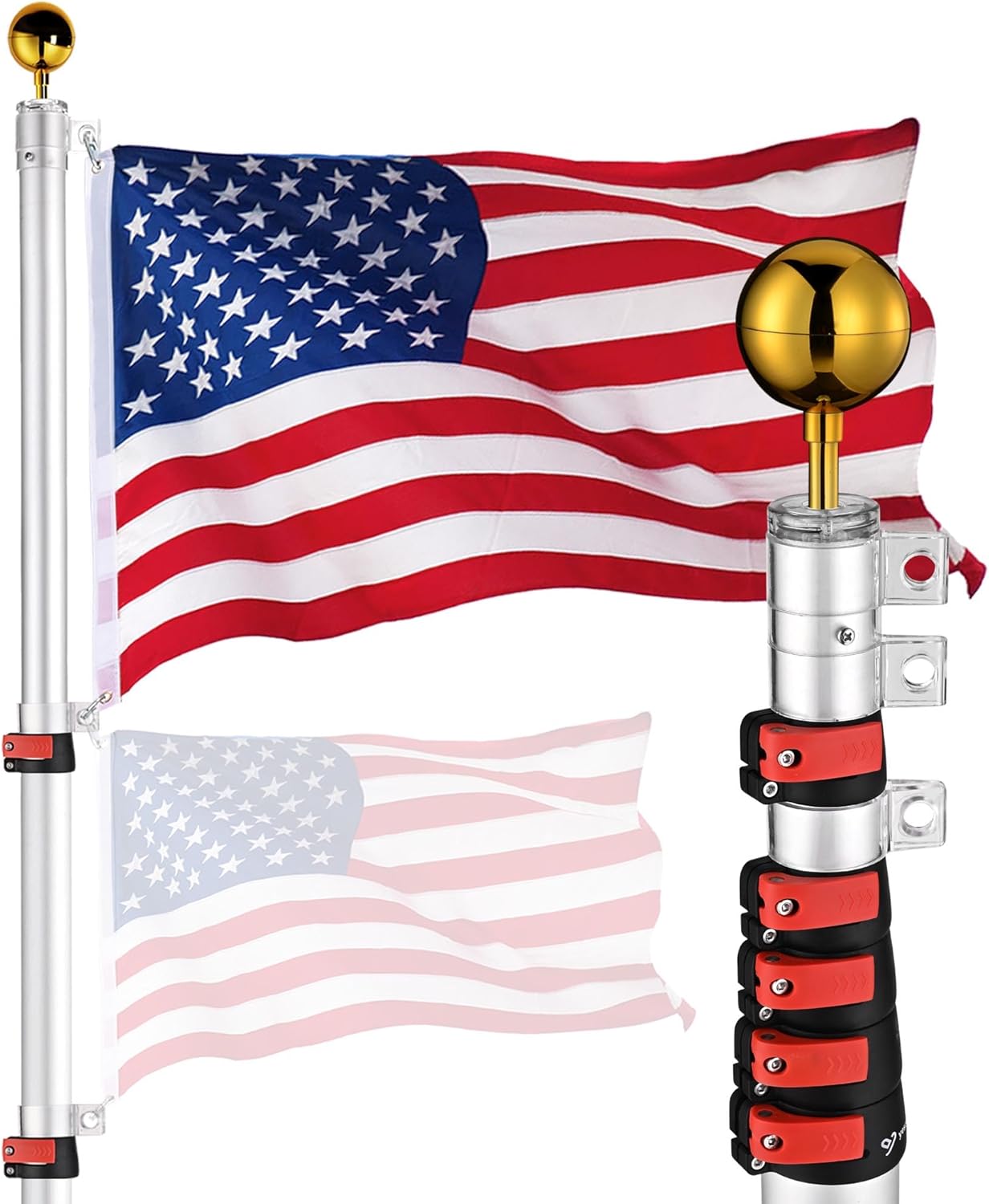 Yescom EZ GO 30ft Telescopic Flag Pole Kit for Outdoor Use