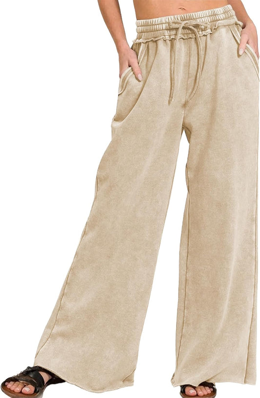 Ainangua Women Acid Wash Palazzo Sweatpants for Casual Style