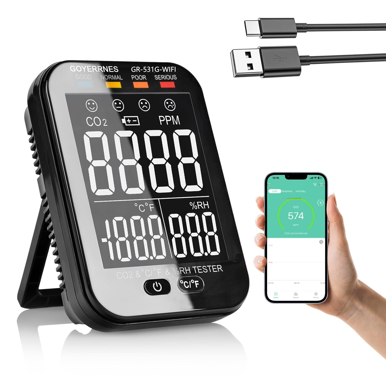 Portable 3-in-1 CO2 Monitor - GOYERRNES