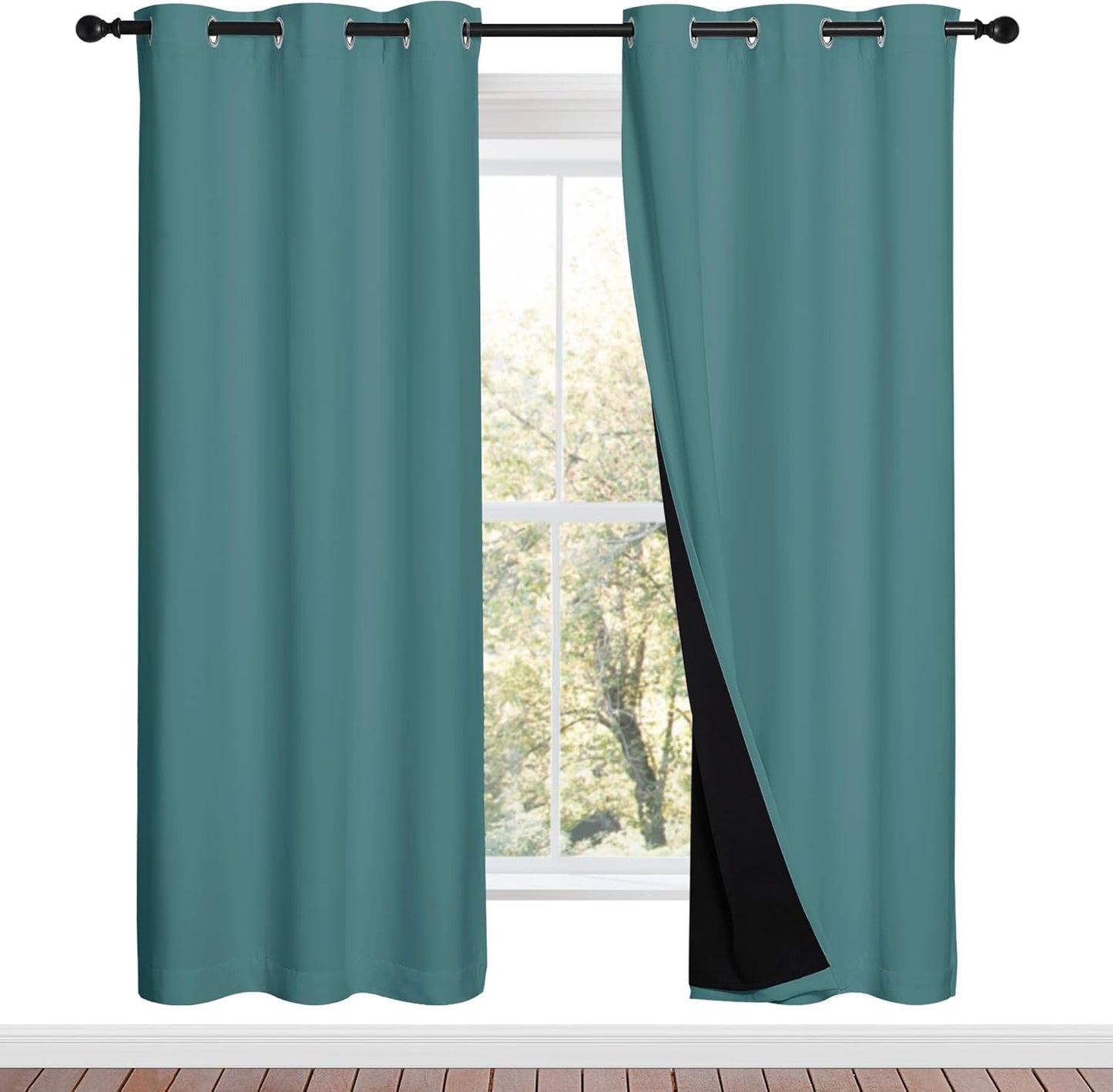 NICETOWN Sea Teal Full Shade Curtain Panels for Energy Efficiency