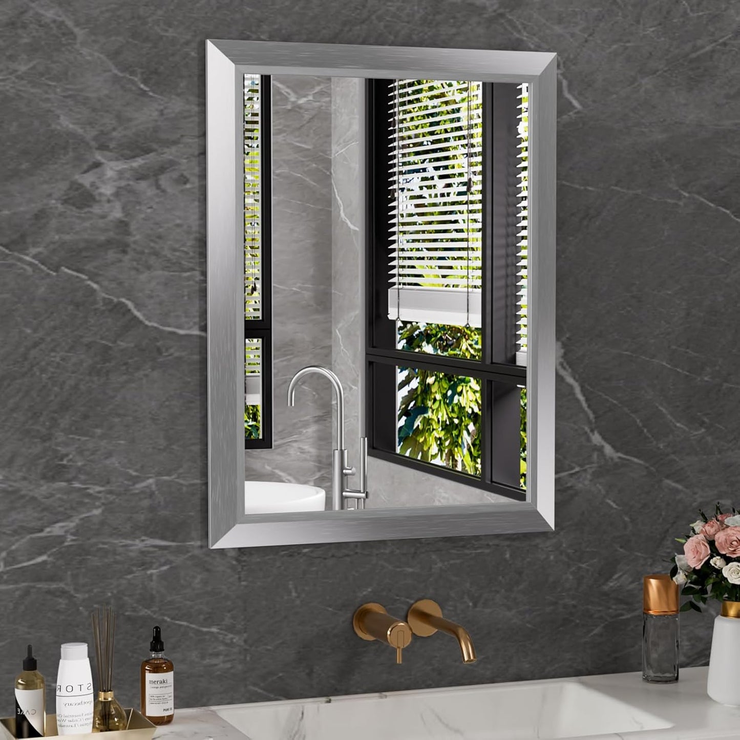 Amorho 24x32 Inch Bathroom Mirror with Thick Metal Frame