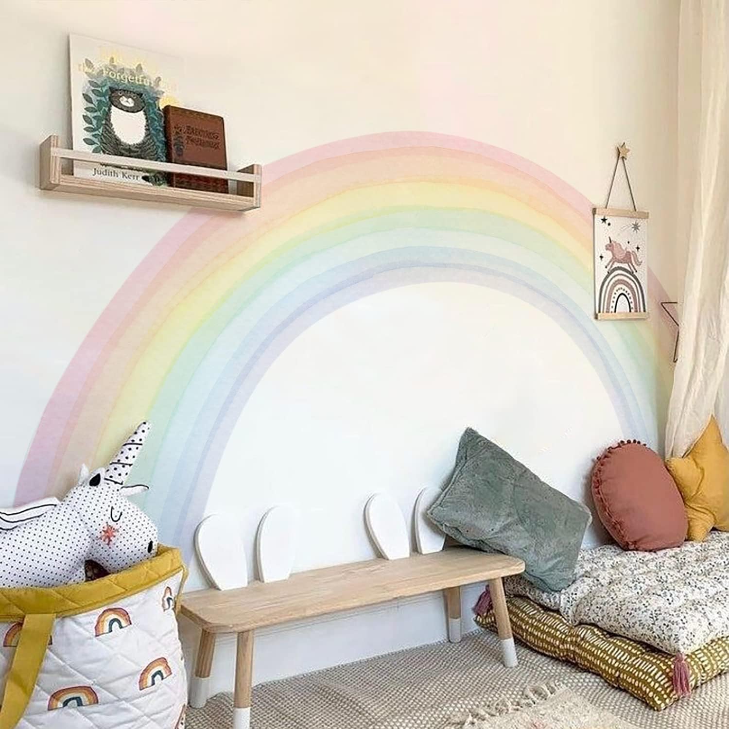 Large Rainbow Wall Mural Stickers for Kids Bedroom Decor