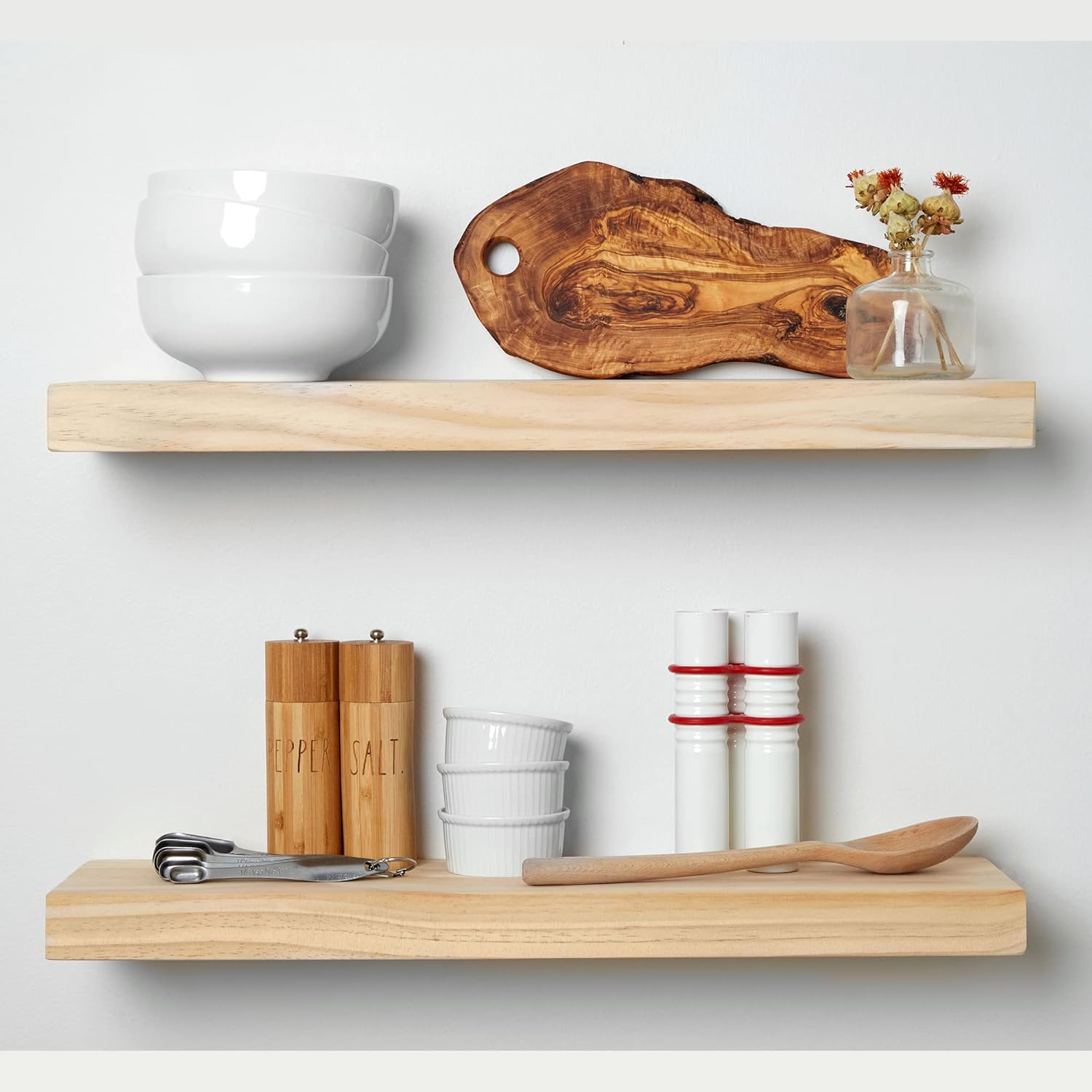 Natural Floating Shelves for Wall Mounted Decor - Set of 2