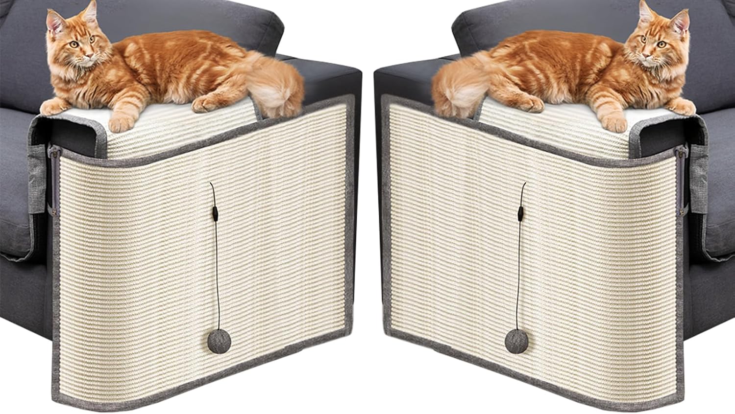 Cat Couch Protector 2-Pack Natural Sisal with Playing Balls