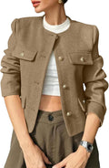 Cropped Tweed Blazer Jacket Collarless Button Down - Classic