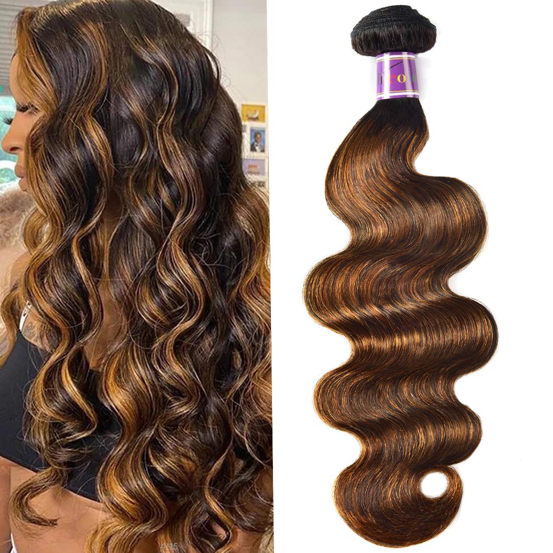 Ombre Brown Highlight Body Wave Human Hair Weave 14 in Bundle