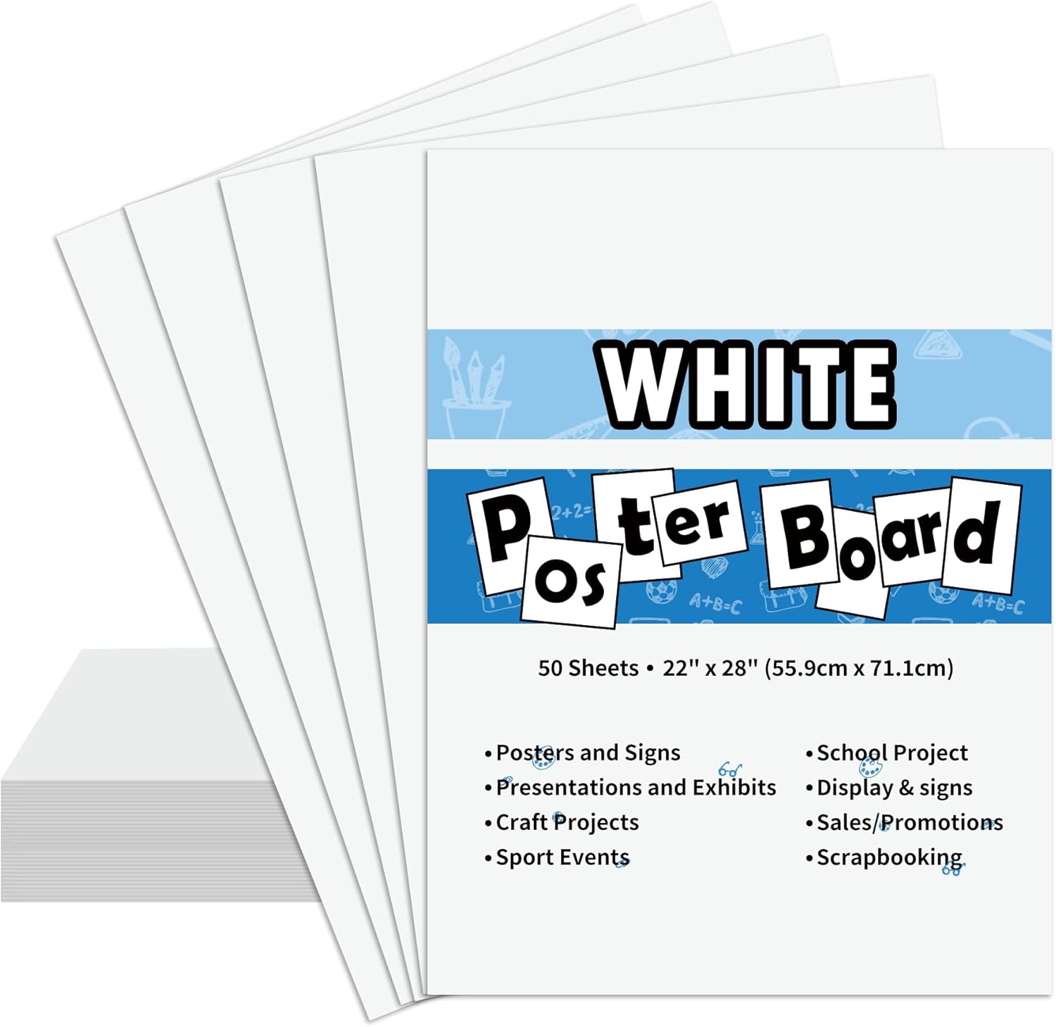 50PCS White Poster Board for School Craft Projects and Displays
