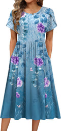HOTOUCH Women's Summer A-Line Midi Dress - Flowy Floral Comfort Shoes