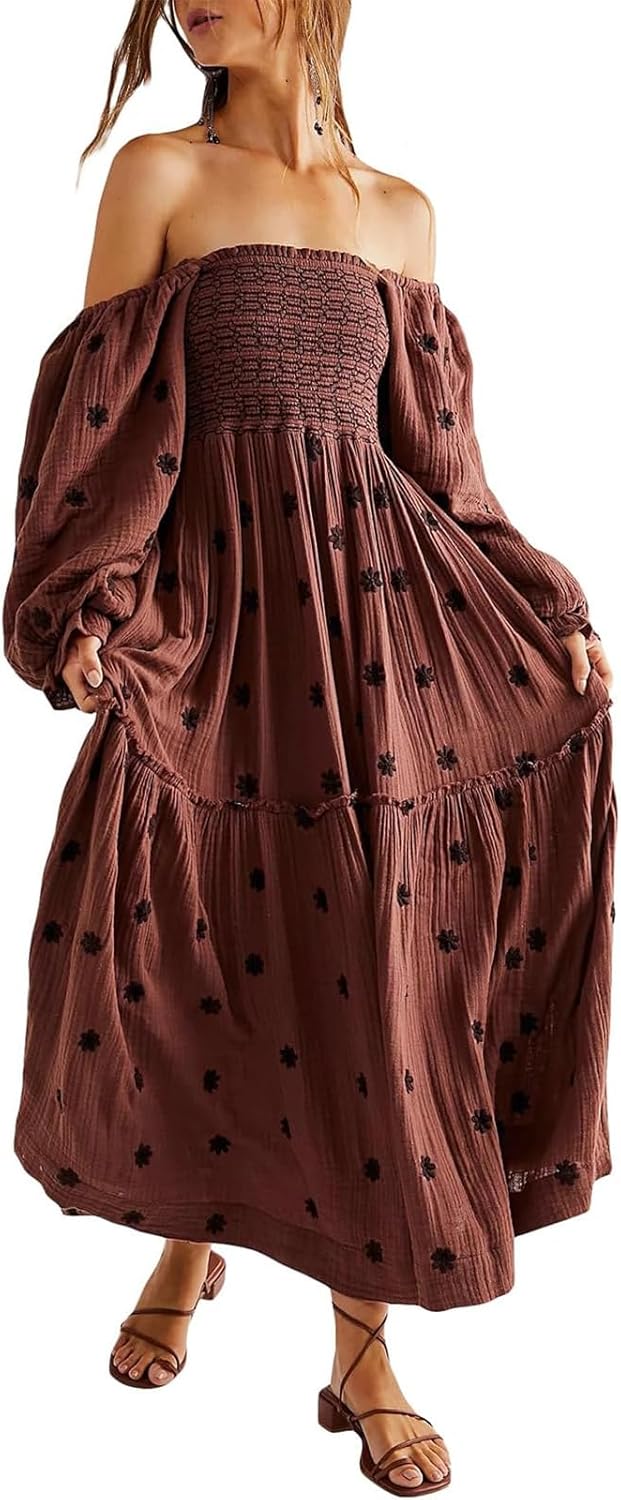 ABYOVRT Women Floral Embroidered Maxi Dress for All Occasions