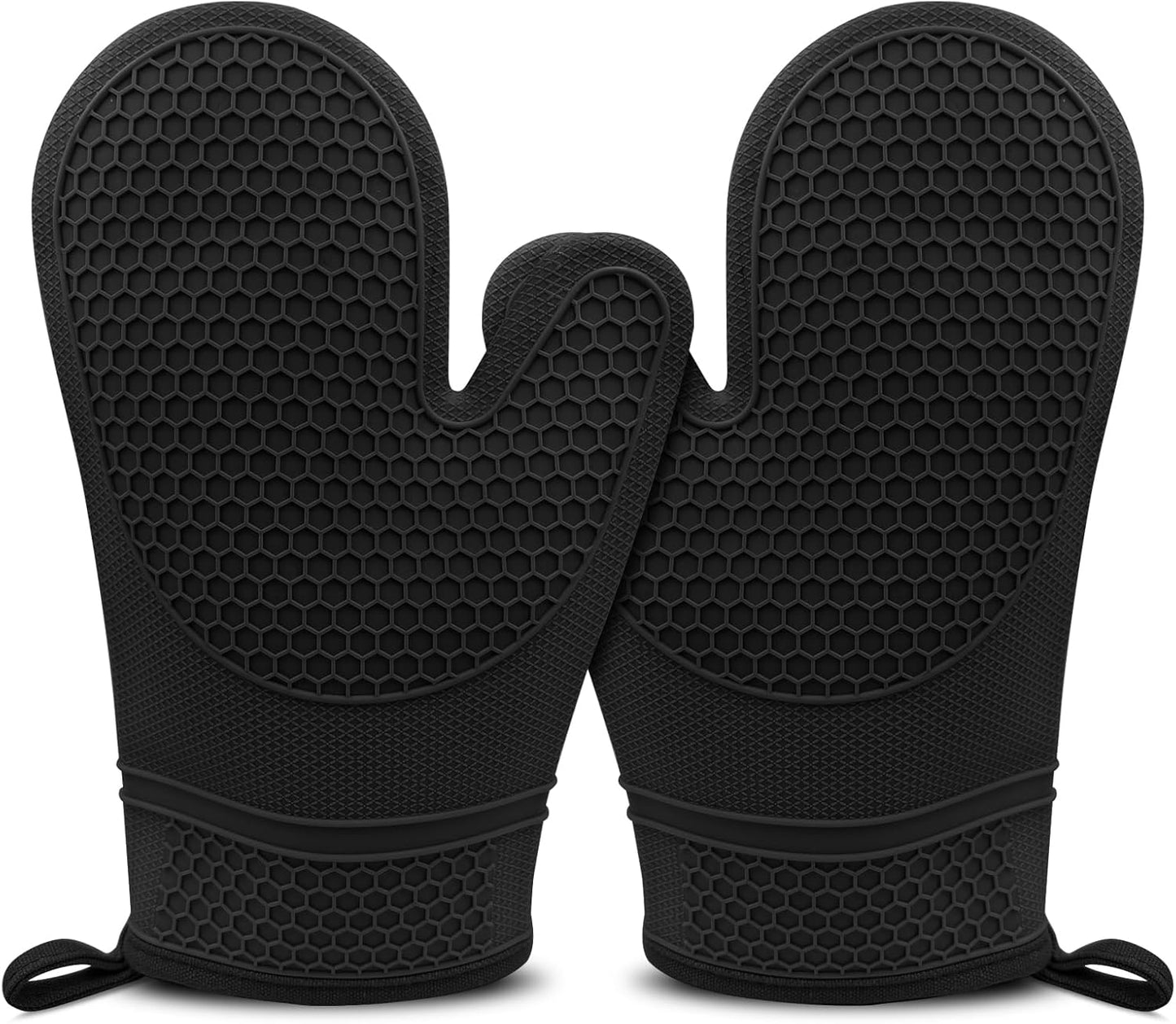 500F Heat Resistant Silicone Oven Mitts Set, Waterproof & Thick - Monbalcon