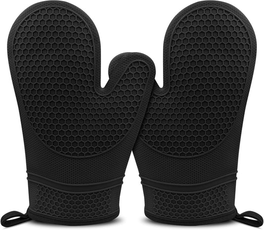 500F Heat Resistant Silicone Oven Mitts Set, Waterproof & Thick - Monbalcon