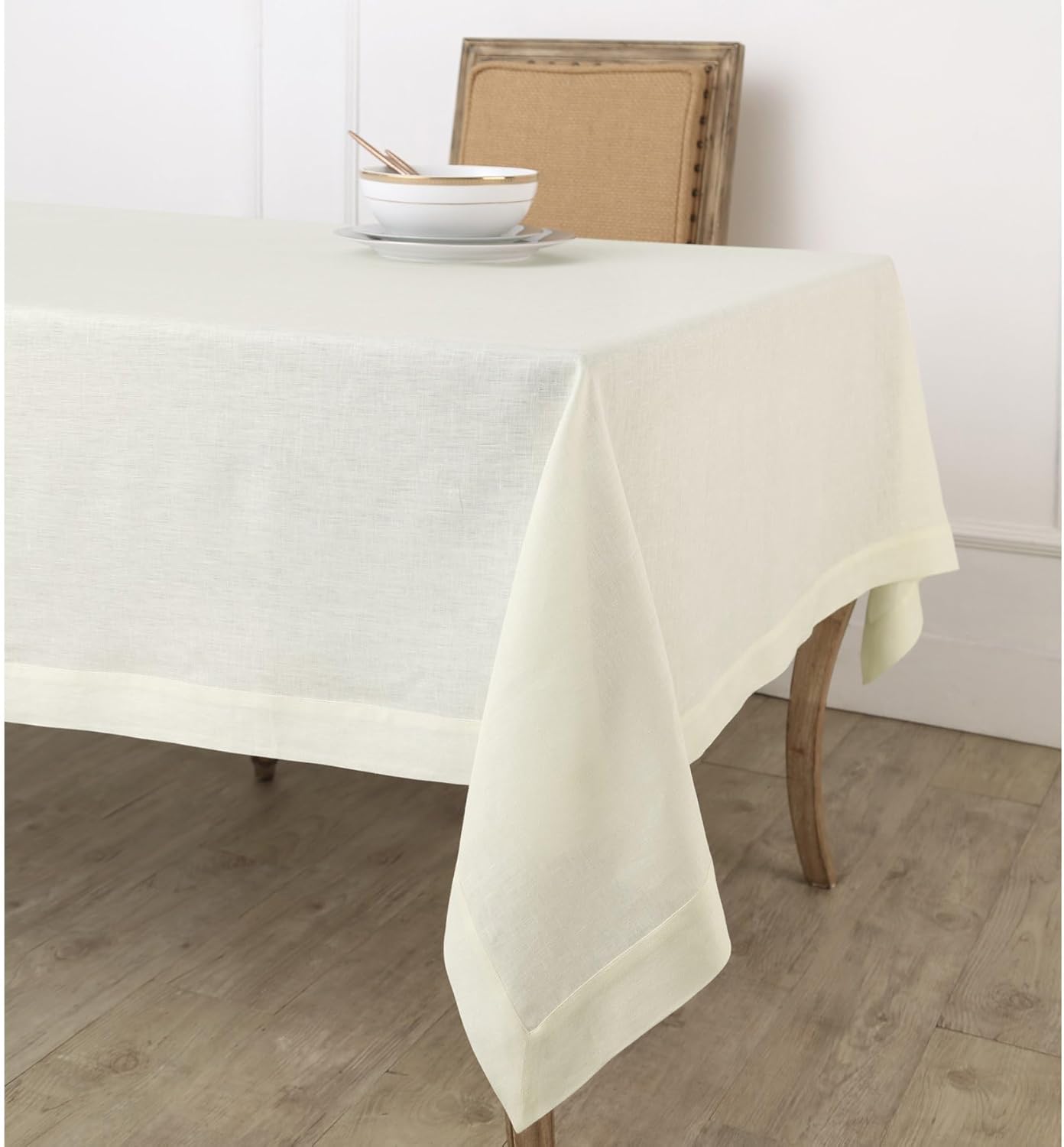 Luxurious 100% Pure Linen Ivory Tablecloth for Elegant Dining
