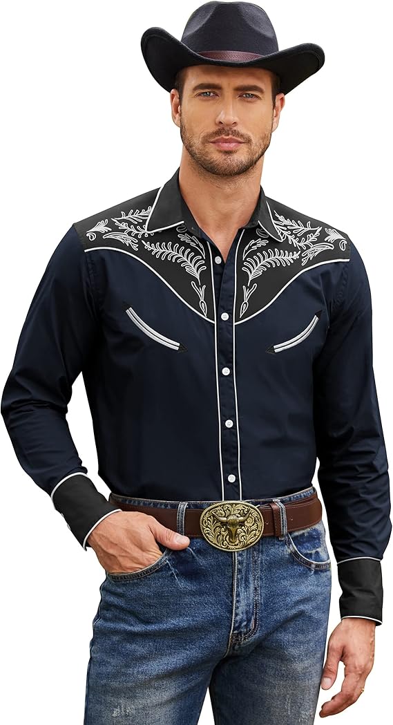 COOFANDY Men's Western Cowboy Shirt for Casual Style and Comfort