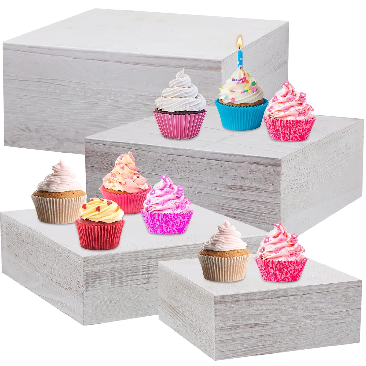 Rustic Wood Display Risers Set of 4 for Cakes and Desserts