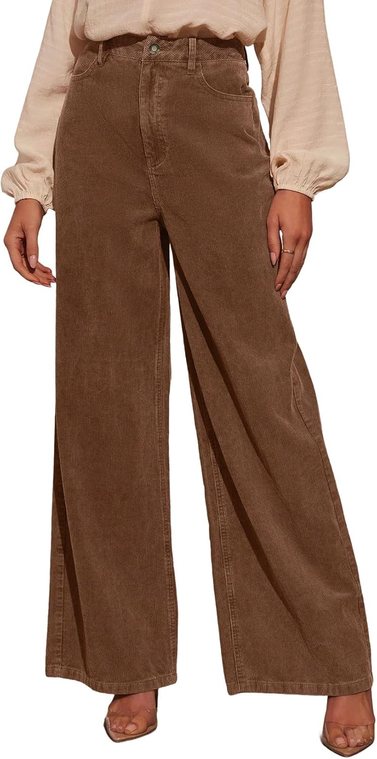 Sidefeel Women's Corduroy Pants: Casual High Waisted Wide Leg