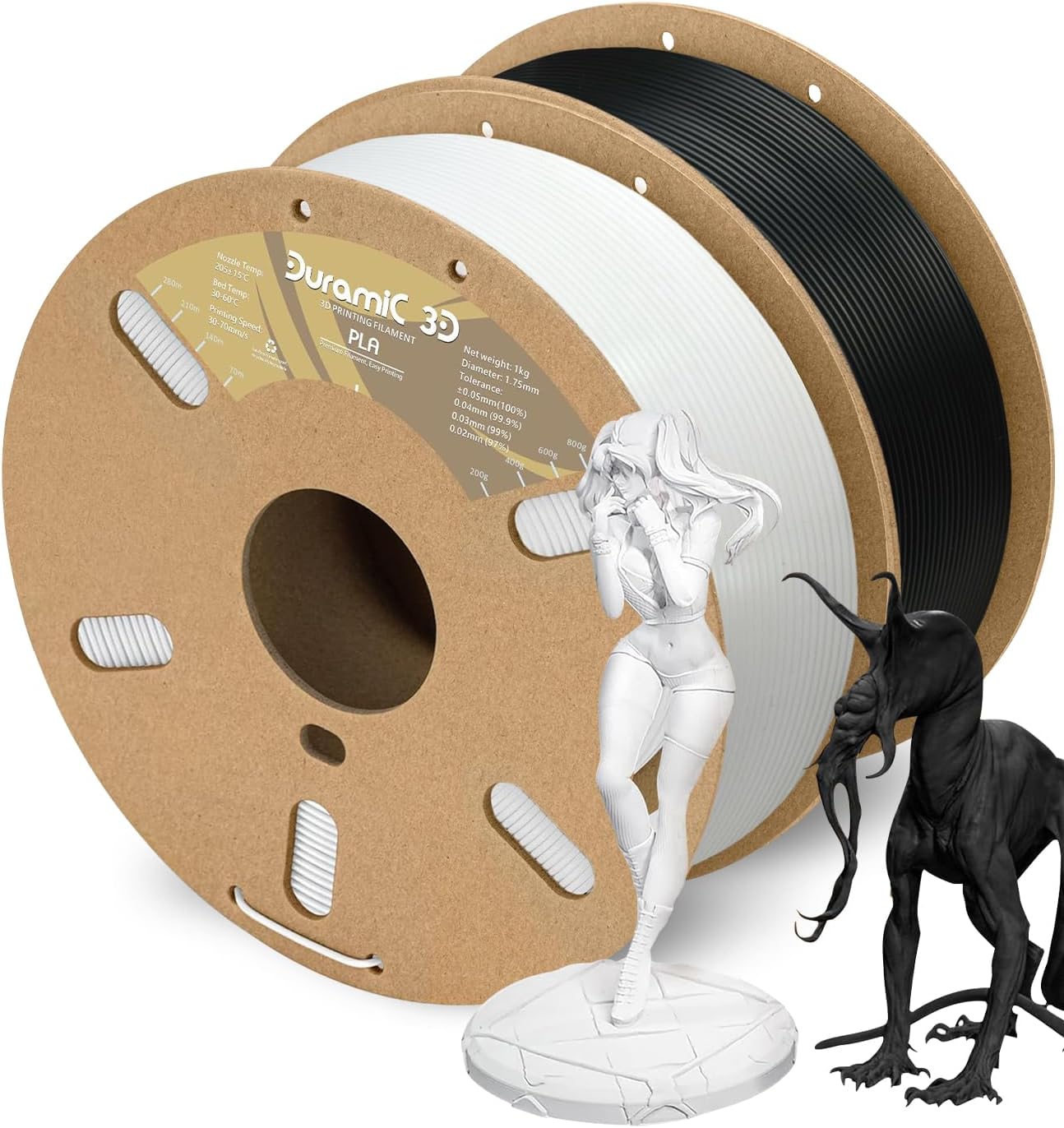 DURAMIC 3D PLA Filament 1.75mm Black White 2 Pack for Printing