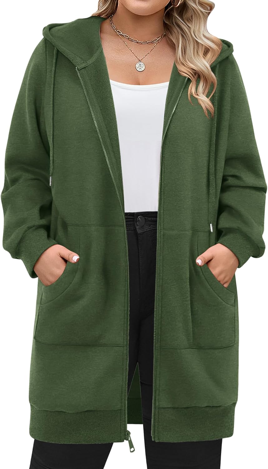 Plus Size Zip Up Hoodies for Women - Cozy Long Sleeve Tunic