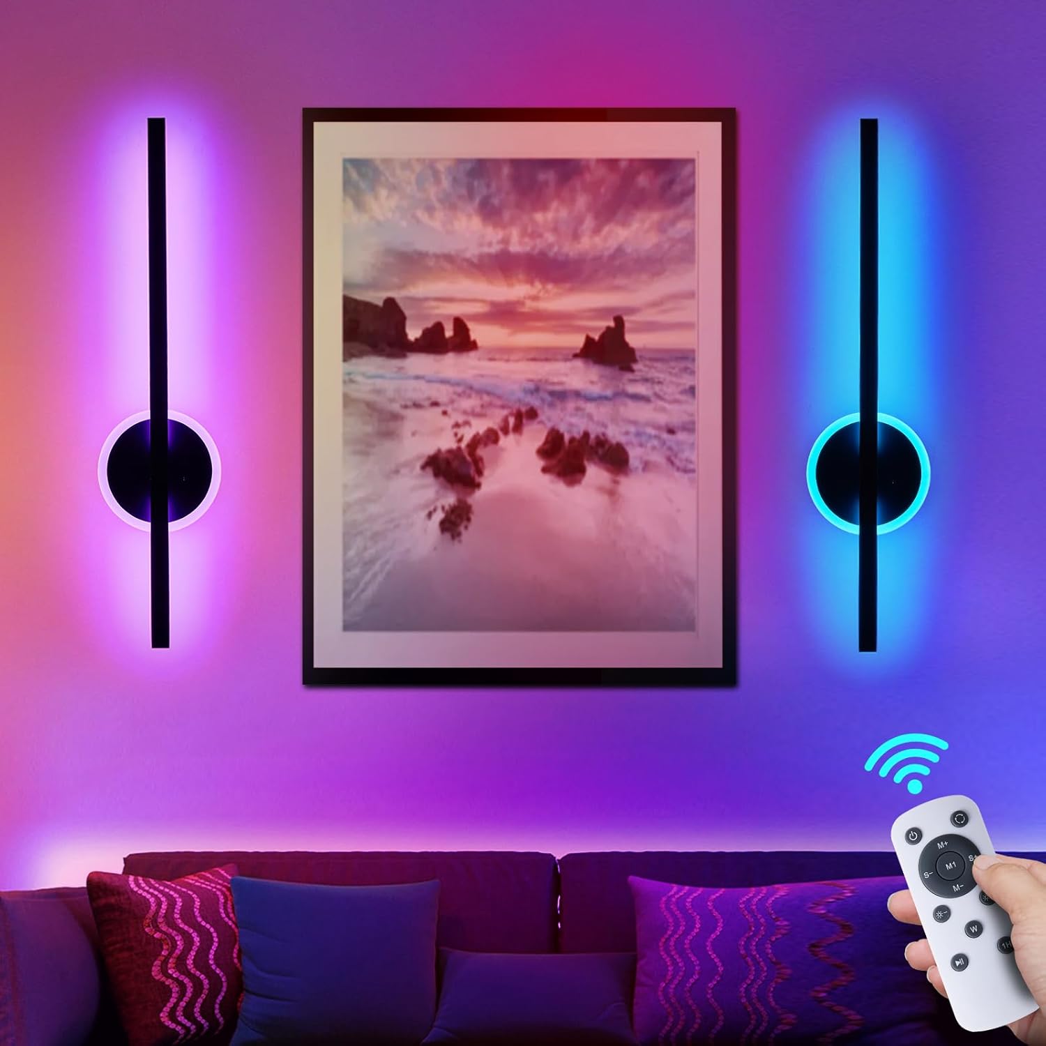 Battery Operated Wall Sconces Set of 2 with RGB Colors