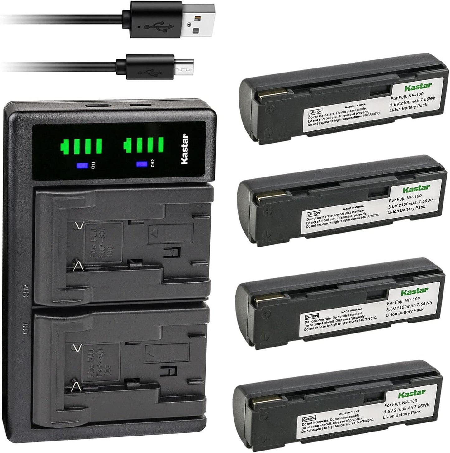Kastar 4-Pack Battery and USB Charger for Fujifilm NP-100