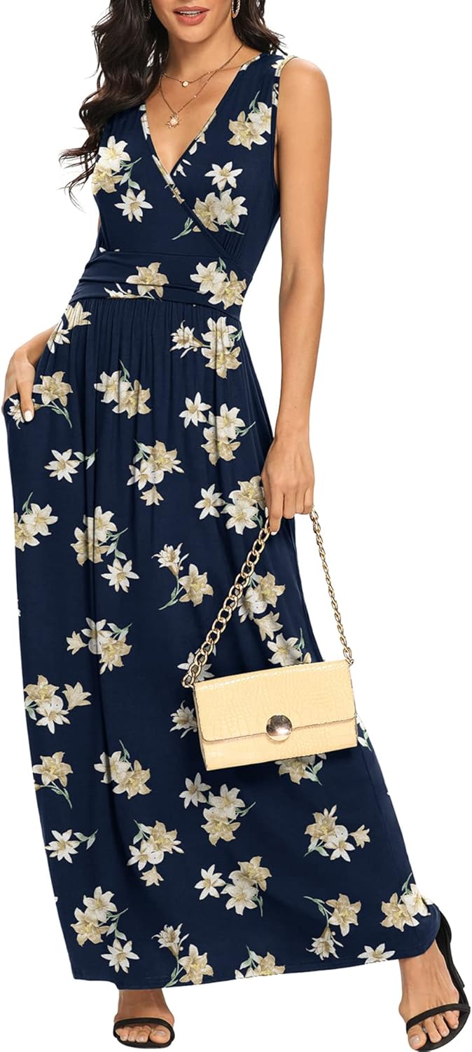 LILBETTER Women Sleeveless Deep V Neck Maxi Casual Dress Review