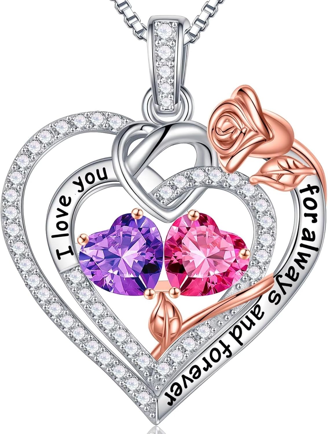 Iefil 925 Sterling Silver Double Birthstone Necklace for Her