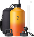 Coolflask 128 oz Gallon Water Bottle Insulated with Straw & Lids