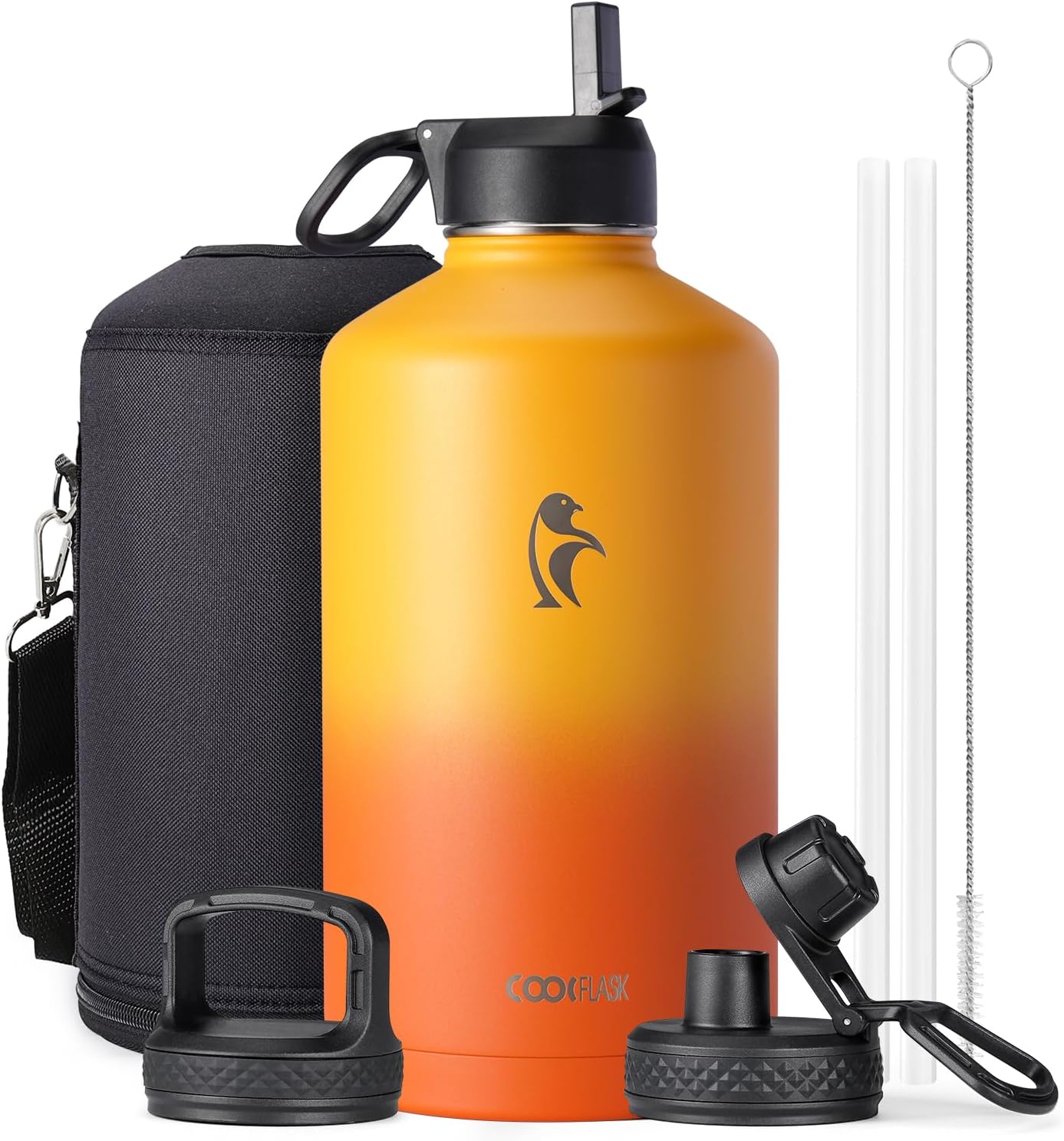 Coolflask 128 oz Gallon Water Bottle Insulated with Straw & Lids