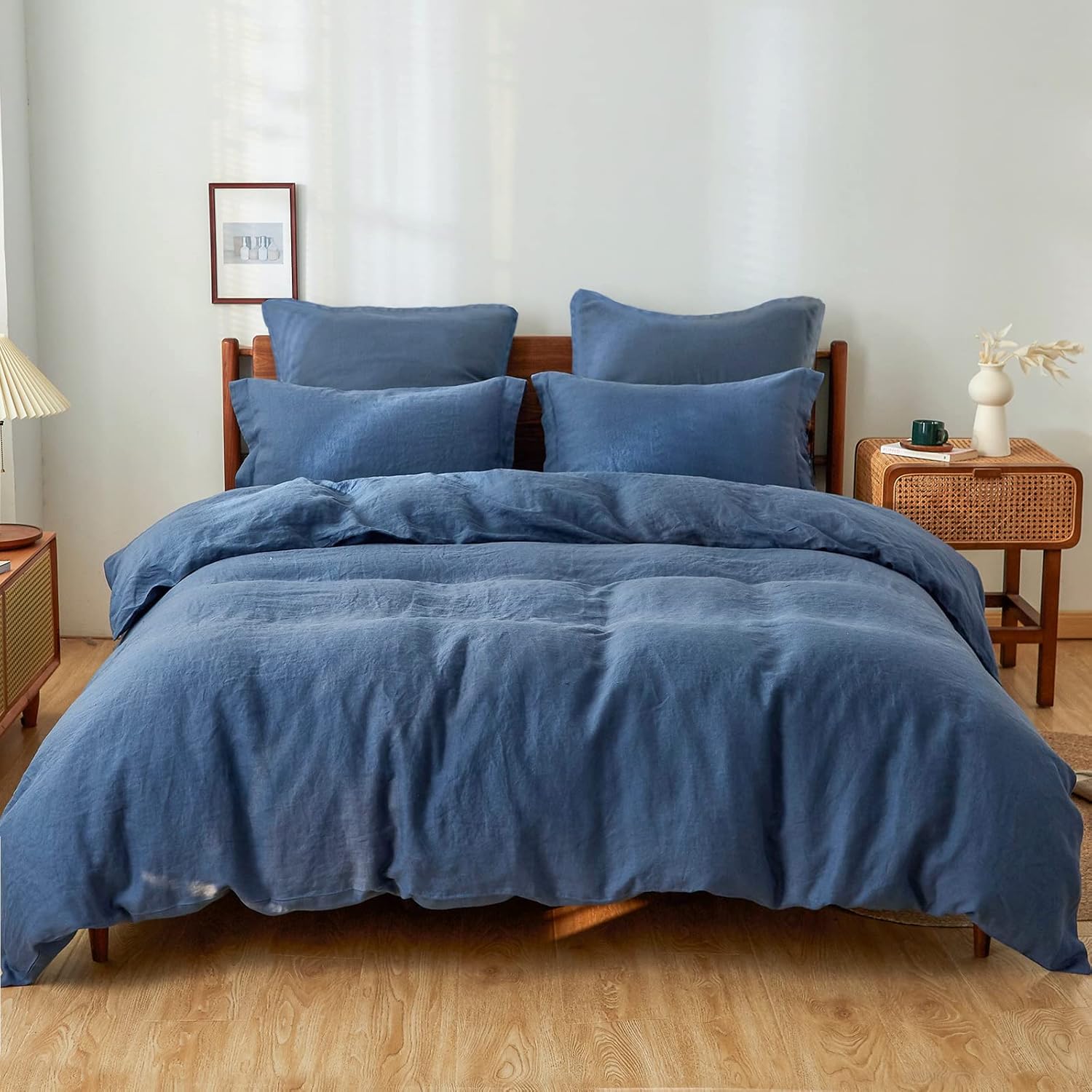 100% Linen Duvet Cover Set - Classic Blue King Size Bedding