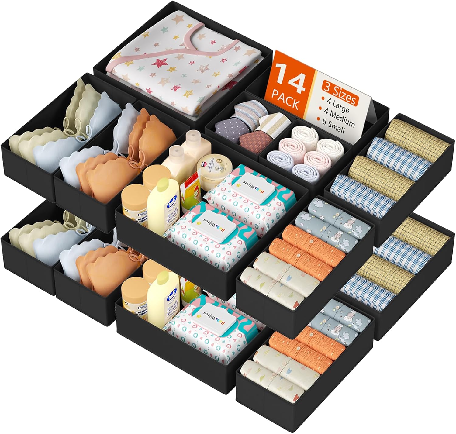 DIMJ Drawer Organizer Clothes 14 Pack for Tidy Storage Solutions