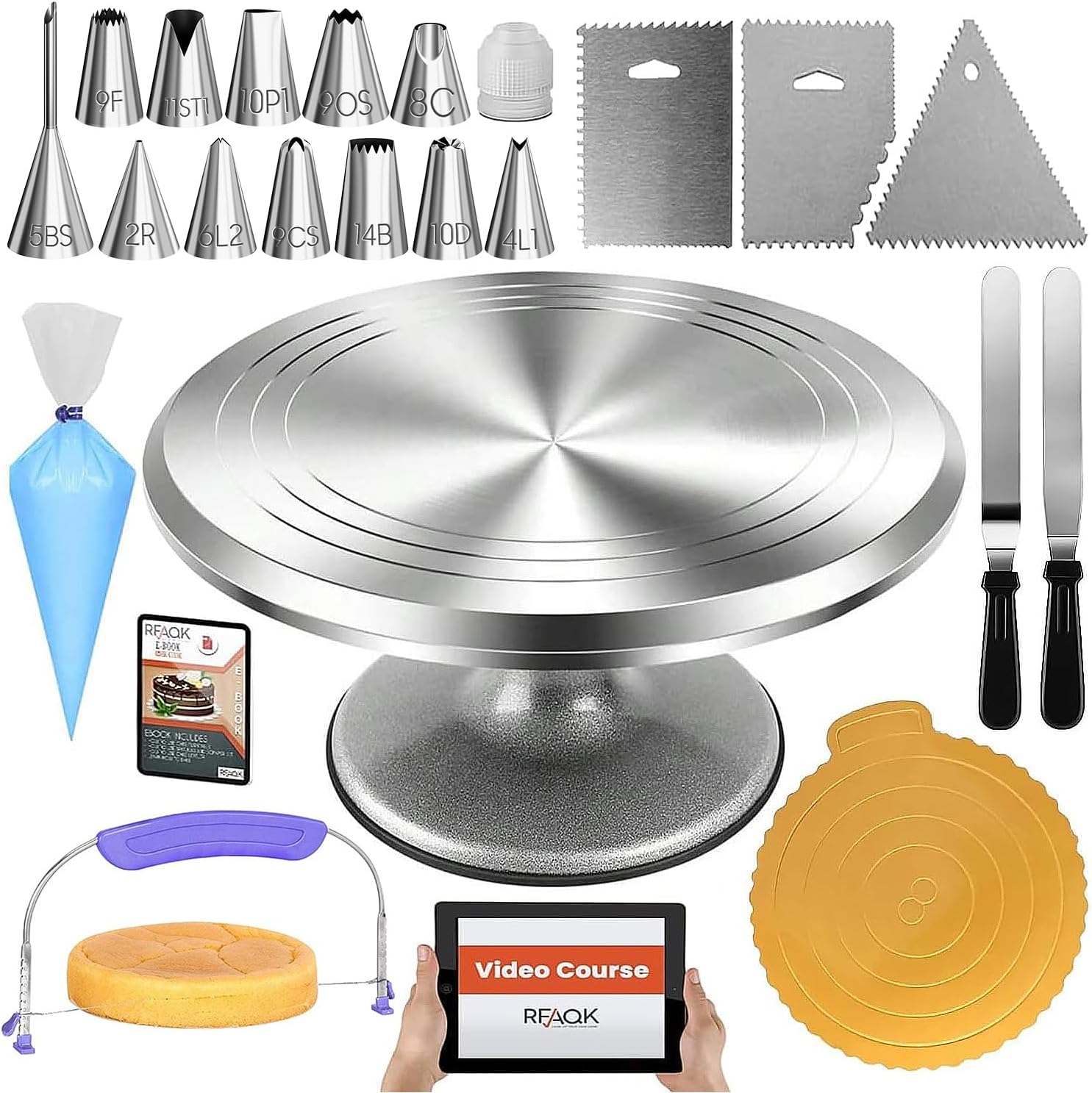 50PC Cake Decorating Supplies Kit with Aluminum Turntable