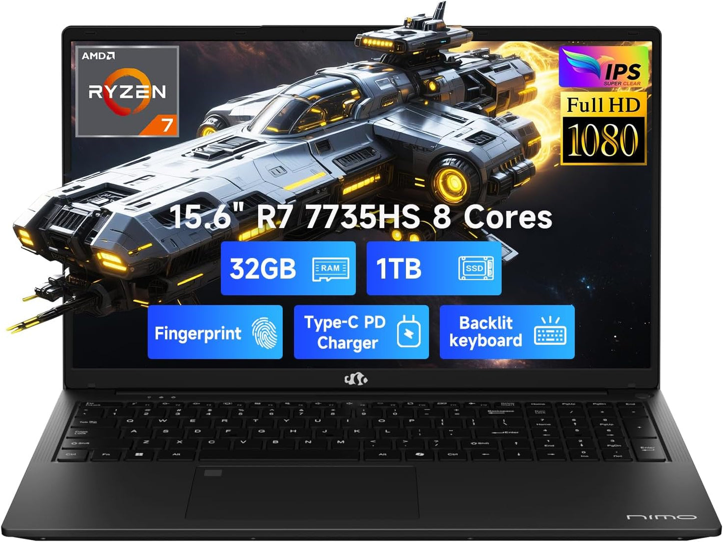 NIMO 15.6 IPS FHD Gaming Laptop with Ryzen 7 and 32GB RAM