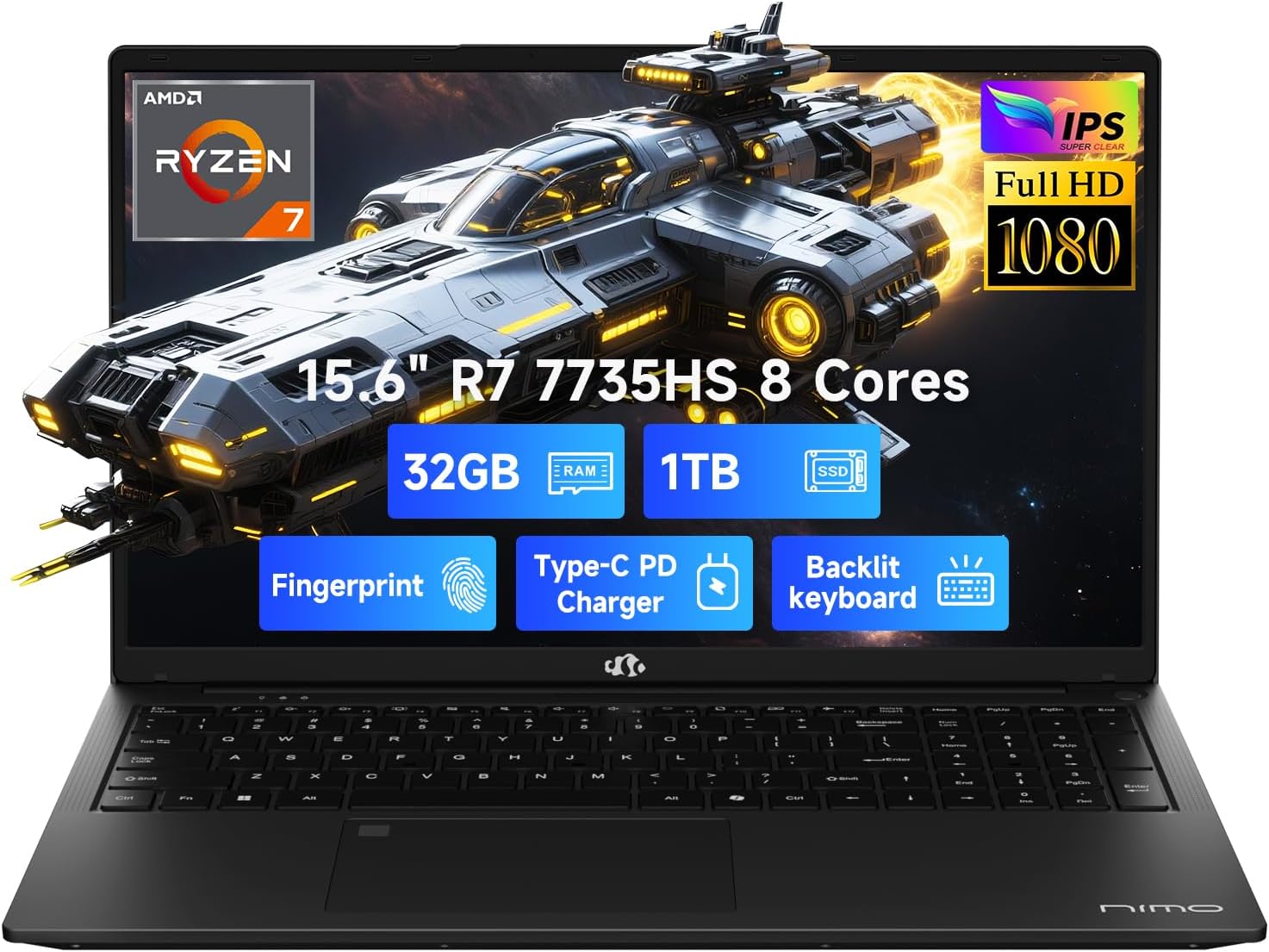 NIMO 15.6 IPS FHD Gaming Laptop with Ryzen 7 and 32GB RAM