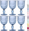 Yungala Blue Wine Glasses Set of 6 - Handcrafted 10oz Vintage Goblets