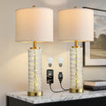 Modern Gold Table Lamps Set of 2 with USB Ports and Night Light