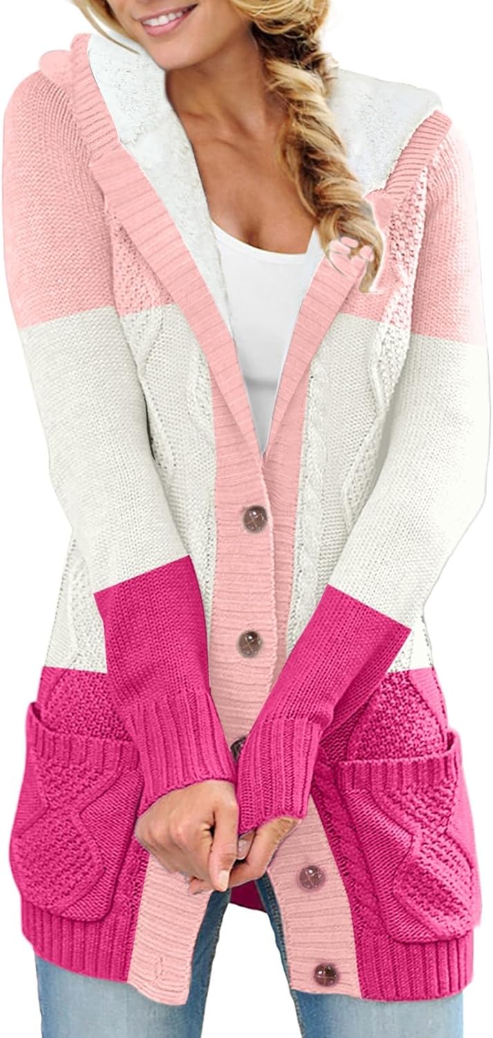 Sidefeel Women's Hooded Fleece Lined Cardigan for Winter Wear